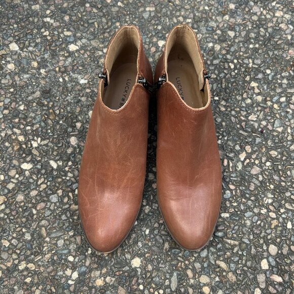 Lucky Brand Burklee Brown Leather Side Zip Ankle Boots Size 9 - Picture 8 of 9